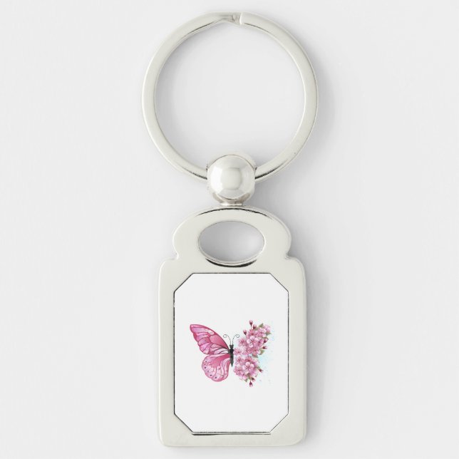Llavero Mariposa de flores con Sakura rosa (Anverso)