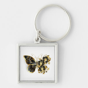 Llavero Mariposa de flores de oro con orquídea negra