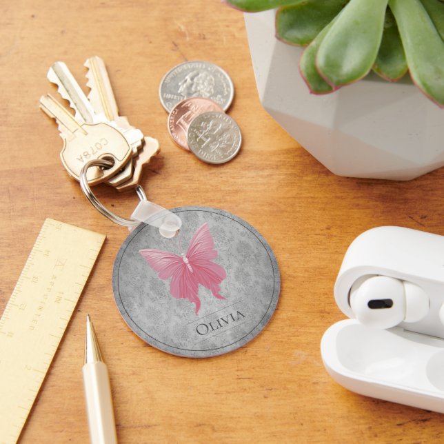 Llavero Mariposa de guijarro rosa (Escritorio )