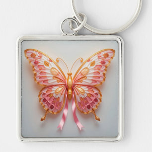 Llavero Mariposa de papel con detalles rosados y dorados