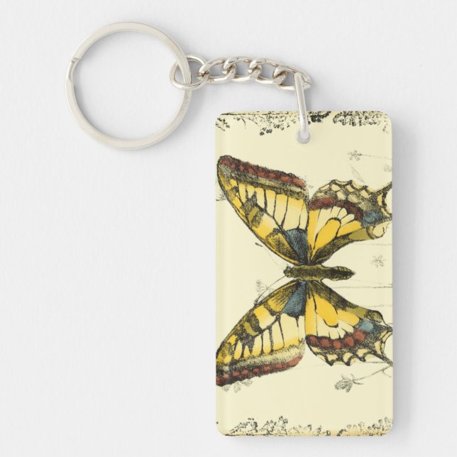 Llavero Mariposa decorativa con flores silvestres (Frente)