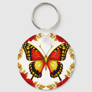 Llavero Mariposa Dorada Con Rosas Para Estilo Diario 🦋