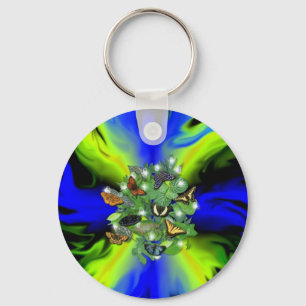 Llavero Mariposa en arcoiris verde azul con estrellas, got