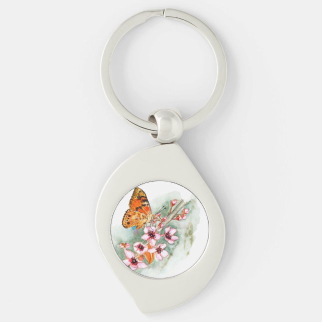 Llavero Mariposa en flores de cerezo (Anverso)