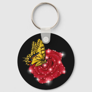 Llavero Mariposa en rosa roja con estrellas y gotas de llu