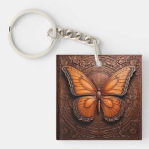 Llavero Mariposa Faux Grabado en relieve de Madera
