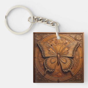 Llavero Mariposa Faux Grabado en relieve de Madera