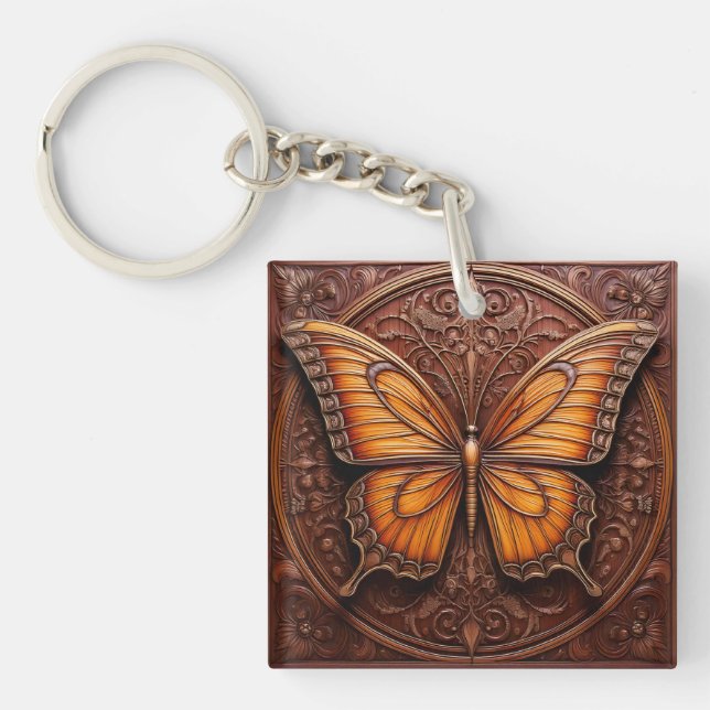 Llavero Mariposa Faux Grabado en relieve Wood (Frente)