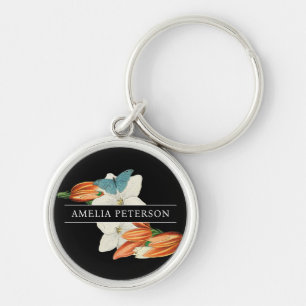 Llavero Mariposa floral de Lirio Blanco Vintage con estilo