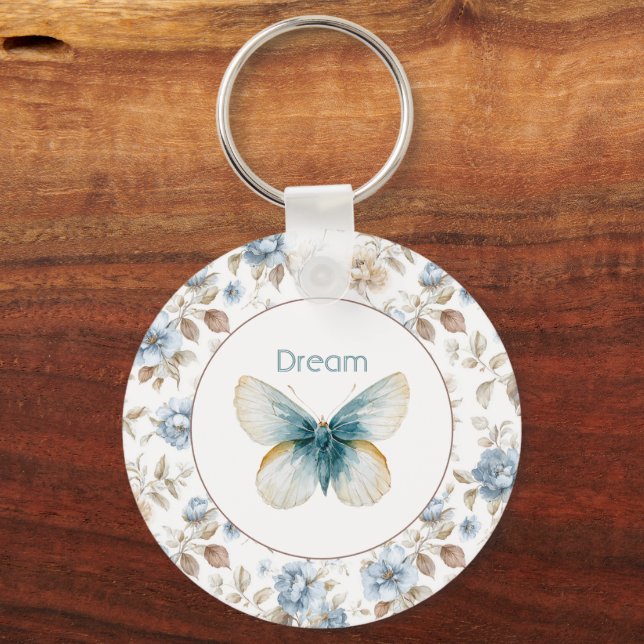Llavero Mariposa Flores Marrones Crema Azul Tan (Anverso)