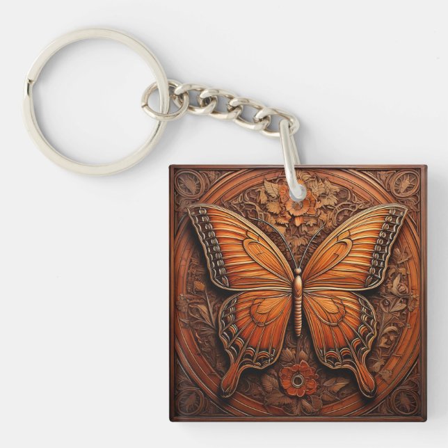 Llavero Mariposa Grabado en relieve de Madera (Frente)