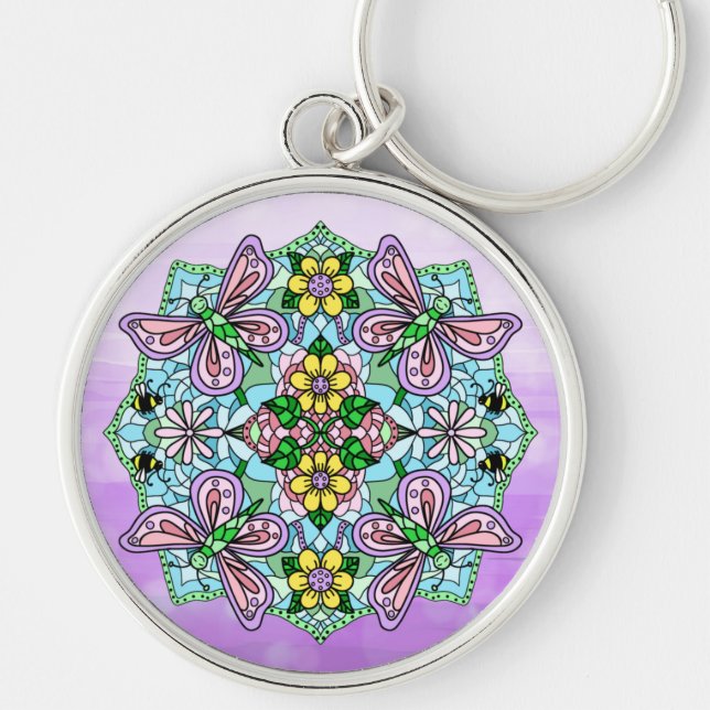 Llavero Mariposa Mandala Mandela Mano caprichosa de la cad (Frente)
