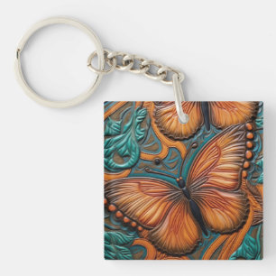 Llavero Mariposa marrón y turquesa 3D