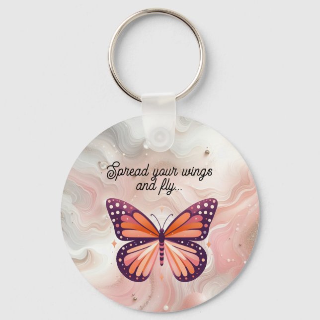 Llavero Mariposa Monarca Naranja Rústica con Dicho (Anverso)