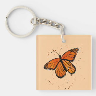 Llavero Mariposa monarca pintada a mano en acuarela