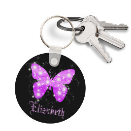 Llavero Mariposa morada y estrellas personalizadas con nom