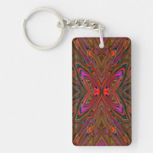 Llavero Mariposa naranja y magenta abstracta y alucinante