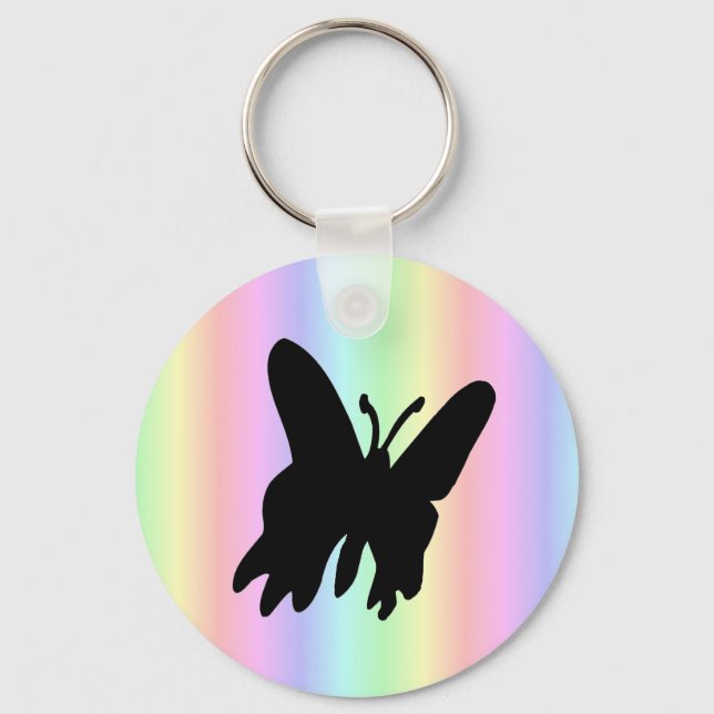Llavero Mariposa negra en el arcoiris pastel (Anverso)