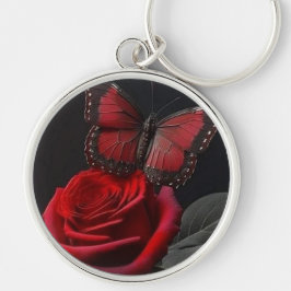 Llavero Mariposa negra y roja y Rosa