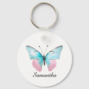 Llavero Mariposa personalizada femenina rosa y aqua