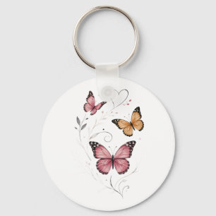 Llavero Mariposa Rosa Acuarela Botánica