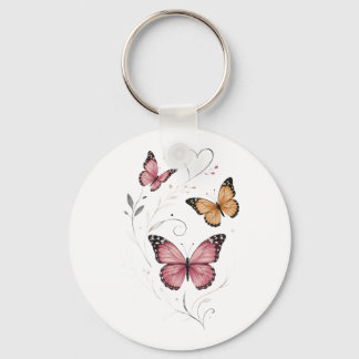 Llavero Mariposa Rosa Acuarela Botánica