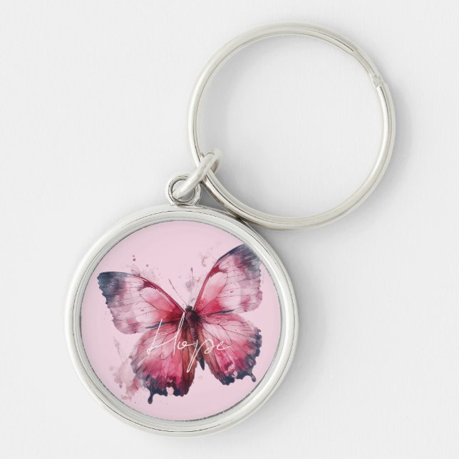 Llavero Mariposa rosa de esperanza inspiradora (Frente)