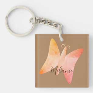 Llavero Mariposa rosa delgada personalizada