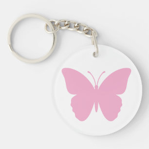 Llavero Mariposa Rosa Redonda de un Solo Lado