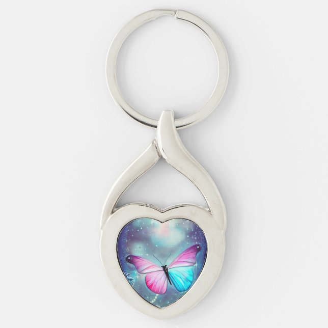 Llavero Mariposa rosa y azul surrealista (Anverso)