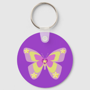 Llavero Mariposa rosada y amarilla con las flores