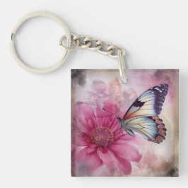 Llavero Mariposa soñada en lienzo floral
