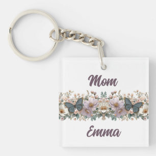 Llavero Mariposa verde y floral vintage para mamá
