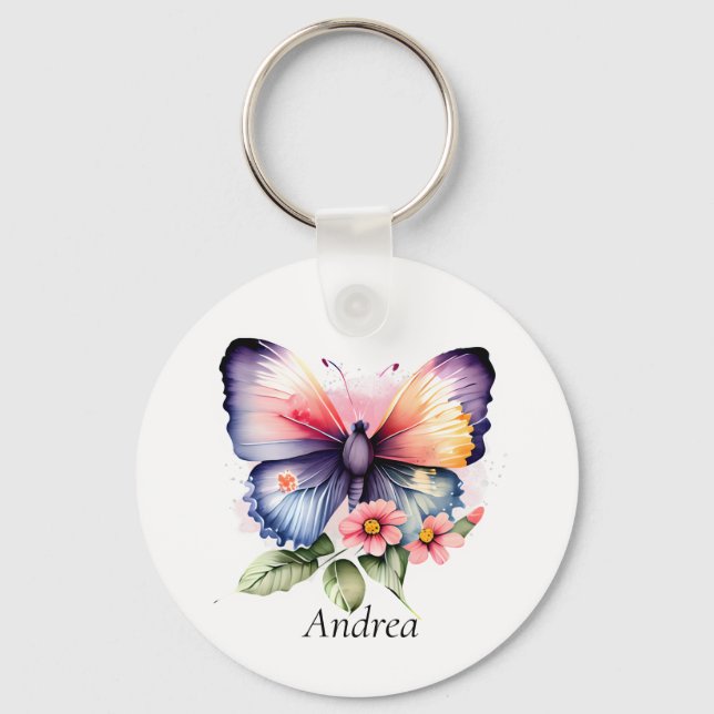 Llavero Mariposa y flores (Anverso)