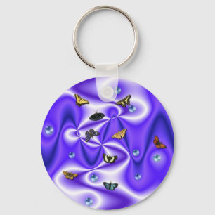 Llavero Mariposa y Perlas en seda morada