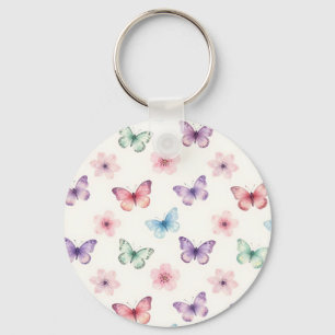 Llavero Mariposas Acuarela Patrón Flor de Cerezo