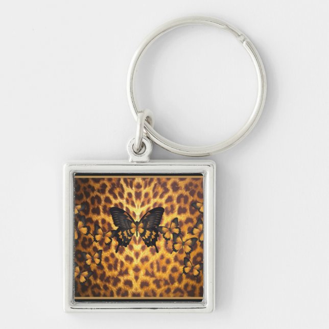 LLAVERO MARIPOSAS ANARANJADAS EN ESTAMPADO LEOPARDO (Frente)