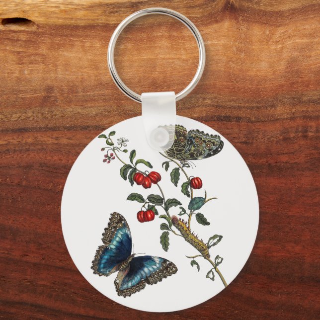 Llavero Mariposas azules y frutas rojas (Reverso )