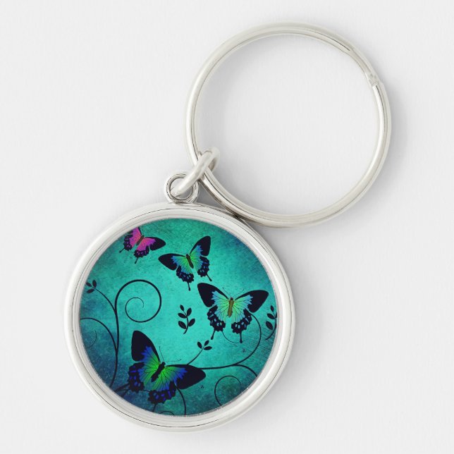 Llavero Mariposas de joyas ornamentadas azul turquesa (Frente)