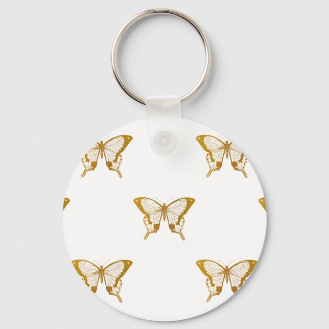 Llavero Mariposas de Relieve metalizado dorado metálico en (Anverso)