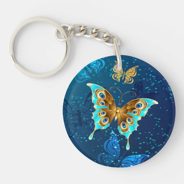 Llavero Mariposas doradas sobre fondo azul (Frente)