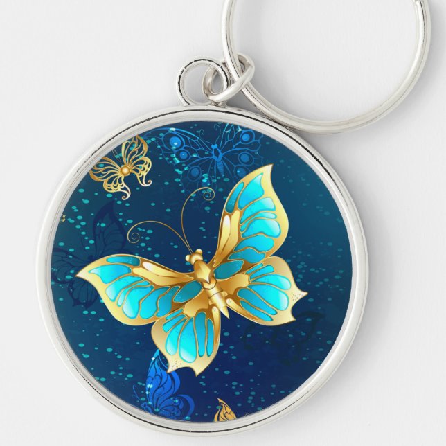 Llavero Mariposas doradas sobre fondo azul (Frente)