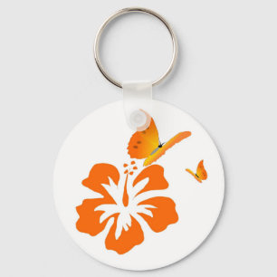 Llavero mariposas e hibiscos naranjas
