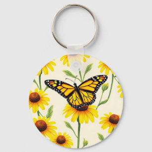 Llavero Mariposas Monarca Margaritas Amarillas Patrón