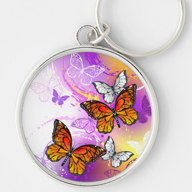 Llavero Mariposas monarcas en fondo morado (Frente)