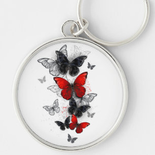 Llavero Mariposas Morpho voladoras negras y rojas