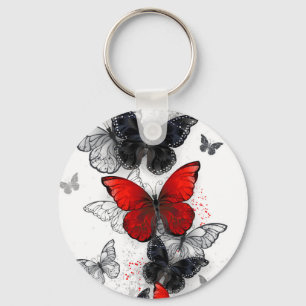 Llavero Mariposas Morpho voladoras negras y rojas