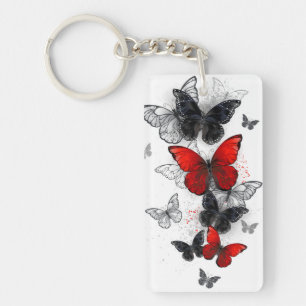 Llavero Mariposas Morpho voladoras negras y rojas