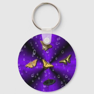 Llavero Mariposas y gotas de lluvia en el arcoiris púrpura