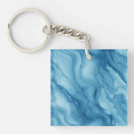 Llavero Mármol azul elegante con diseño fluido ondulado